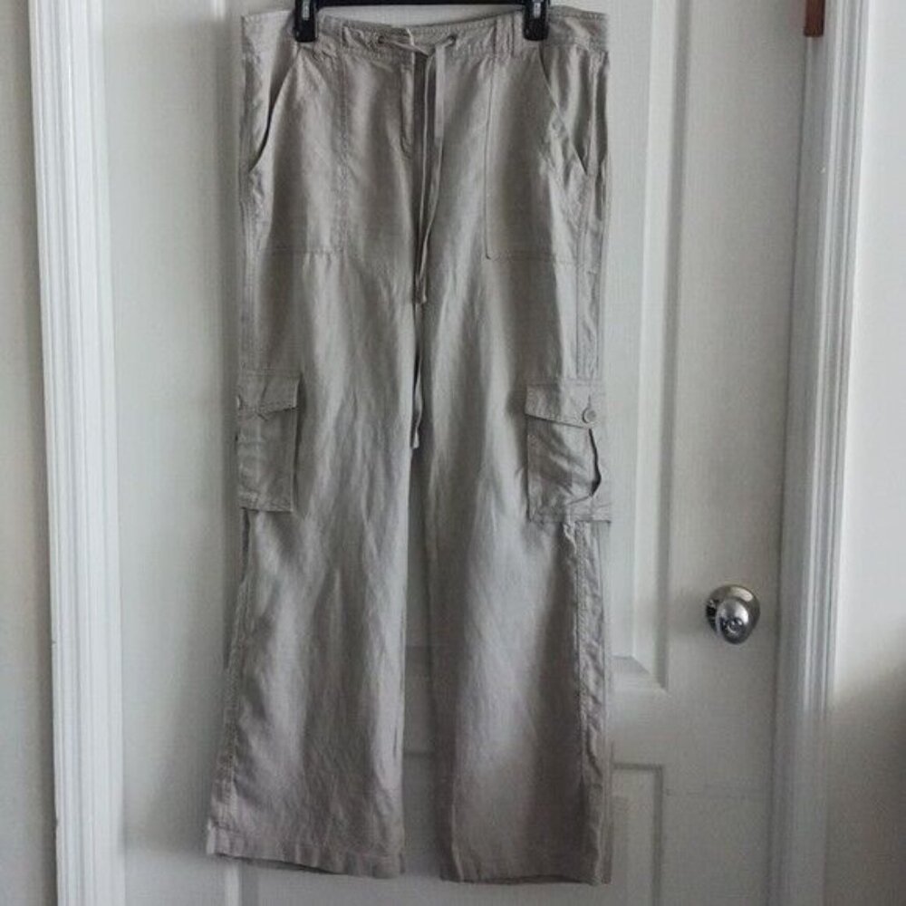 INC International Concept 100% Linen Grey Straight Leg Cargo Pants 12 - Picture 4 of 16